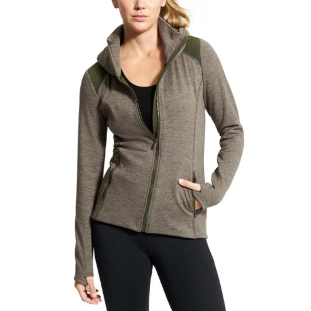 Athleta Olive Gray Zip-Up Hooded Jacket